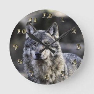 Grey Wolf Round Clock