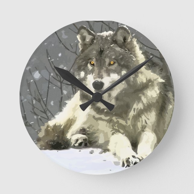 Grey Wolf Round Clock (Front)