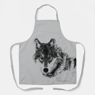 Grey Wolf Sketch Artwork Apron