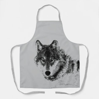 Grey Wolf Sketch Artwork Apron