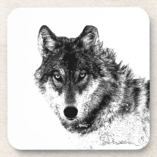 Grey Wolf Sketch Artwork Coaster