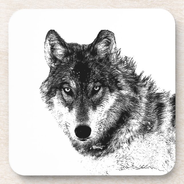 Grey Wolf Sketch Artwork Coaster (Front)