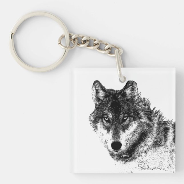 Grey Wolf Sketch Artwork Key Ring (Front)