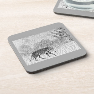 Grey Wolf Sketch Wild Animal Art Coaster