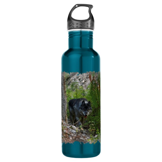 Grey Wolf Stalking in Forest Wildlife Photo 710 Ml Water Bottle (Front)