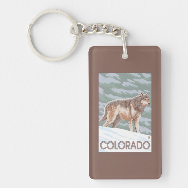 Grey Wolf StandingColorado Key Ring (Front)