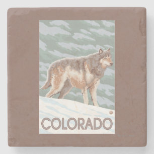 Grey Wolf StandingColorado Stone Coaster