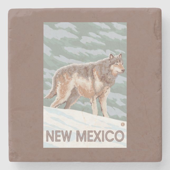 Grey Wolf StandingNew Mexico Stone Coaster (Front)
