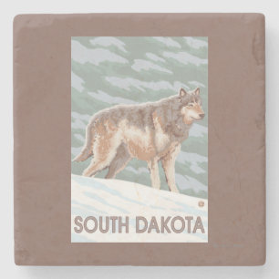Grey Wolf StandingSouth Dakota Stone Coaster