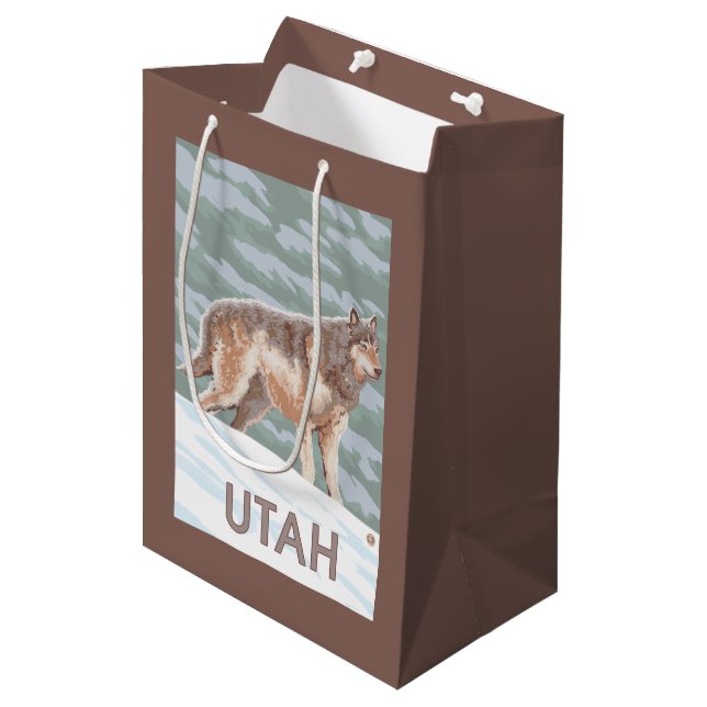 Grey Wolf StandingUtah Medium Gift Bag (Front Angled)