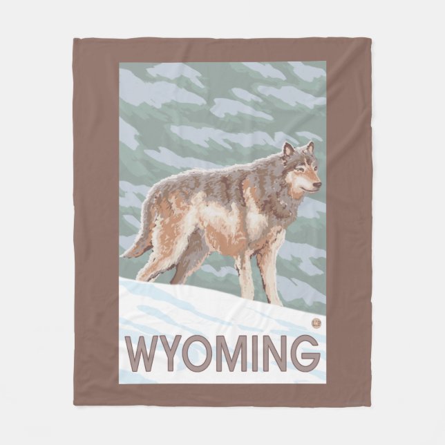 Grey Wolf StandingWyoming Fleece Blanket (Front)