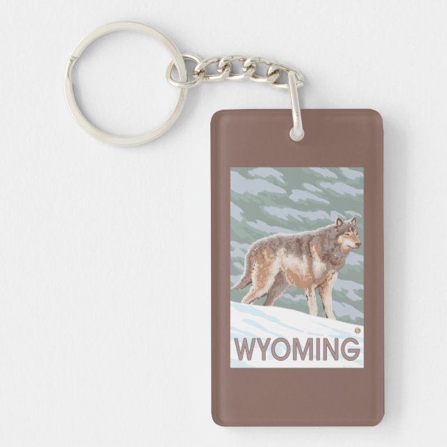 Grey Wolf StandingWyoming Key Ring (Front)
