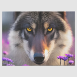 Grey wolf Stare - Purple flowers Tissue Paper