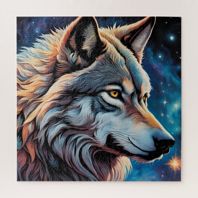 Grey Wolf Starry Night Portrait Jigsaw Puzzle (Vertical)