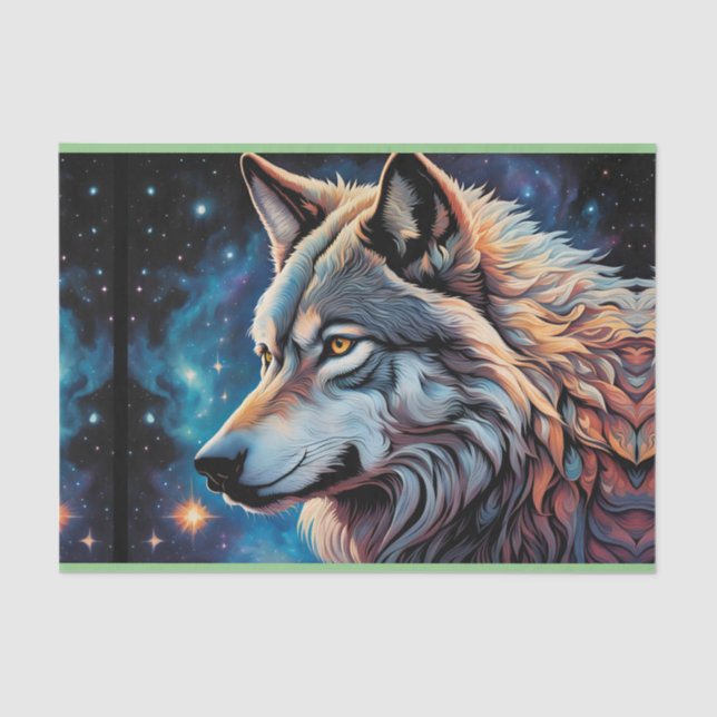 Grey Wolf Starry Night Portrait Tissue Paper (Front)