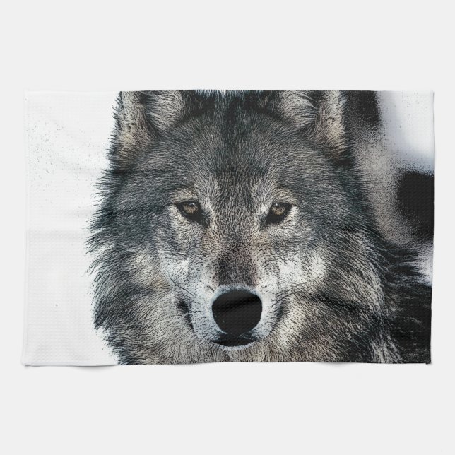 Grey Wolf Tea Towel (Horizontal)