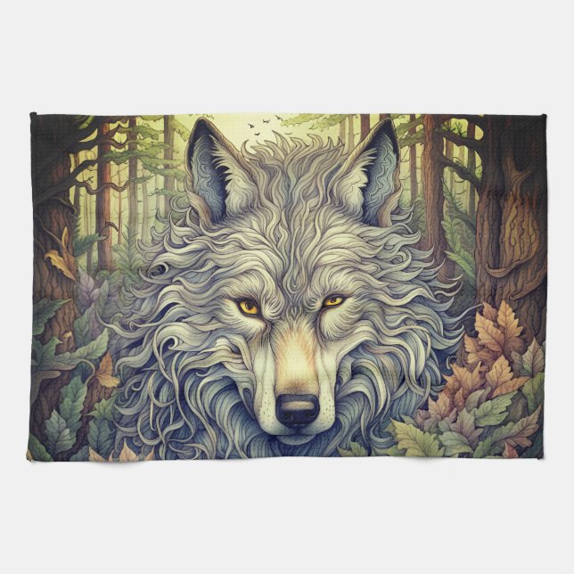 Grey Wolf  Tea Towel (Horizontal)