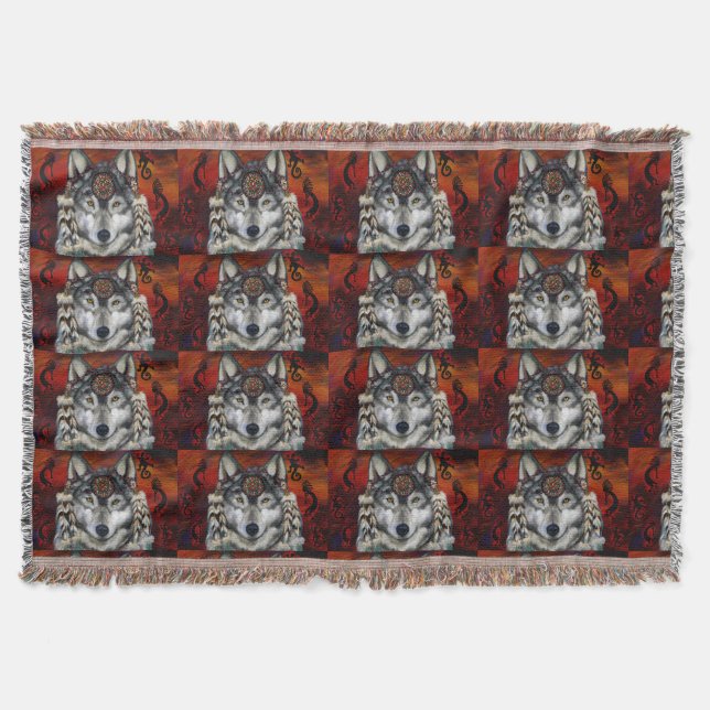 GREY WOLF THROW BLANKET (Front)