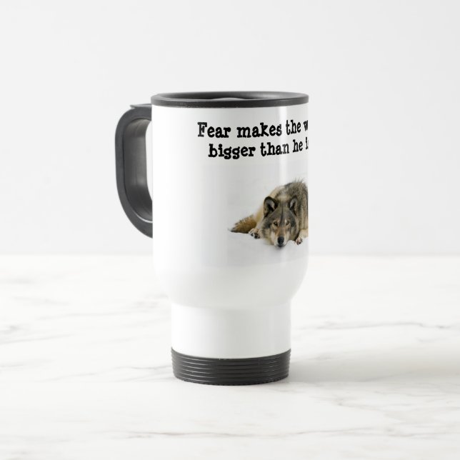 Grey Wolf Travel Mug (Front Left)