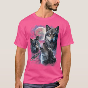 Grey Wolf Under Full Moon Space Galaxy And Stars T-Shirt