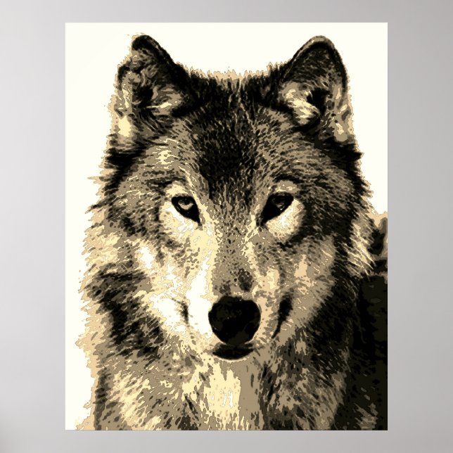 Grey Wolf Vintage Sepia Poster (Front)