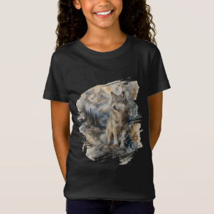 Grey Wolf Watercolor Mountains Wilderness T-Shirt
