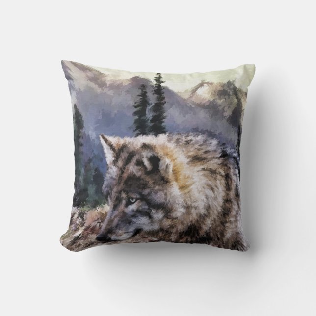 Grey Wolf Wilderness Picture Cushion (Front)