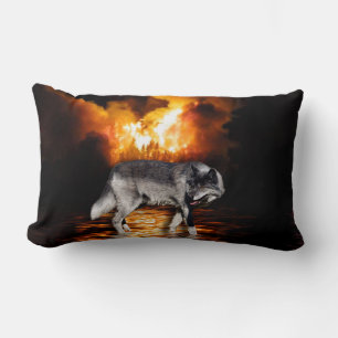 Grey Wolf Wildlife and Forest Fire Survivor Lumbar Cushion