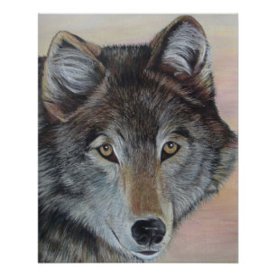 grey wolf wildlife painting realist portrait art poster