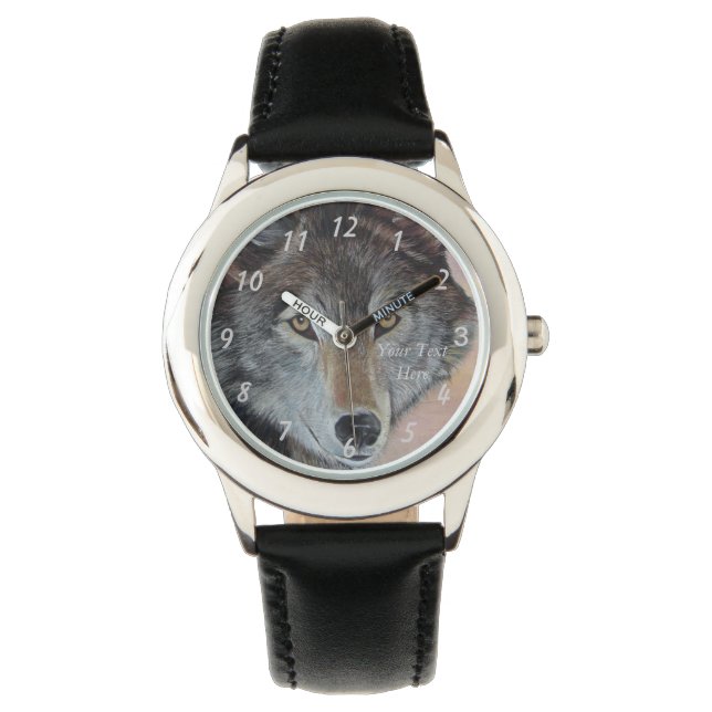 grey wolf wildlife painting realist portrait art watch (Front)
