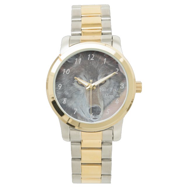 grey wolf wildlife painting realist portrait art watch (Front)