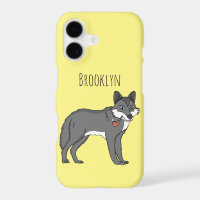 Grey wolf with pipe cartoon illustration