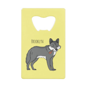 Grey wolf with pipe cartoon illustration