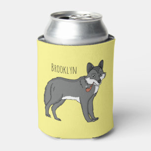 Grey wolf with pipe cartoon illustration can cooler