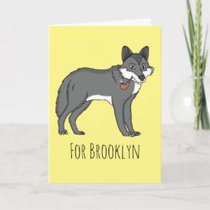 Grey wolf with pipe cartoon illustration card