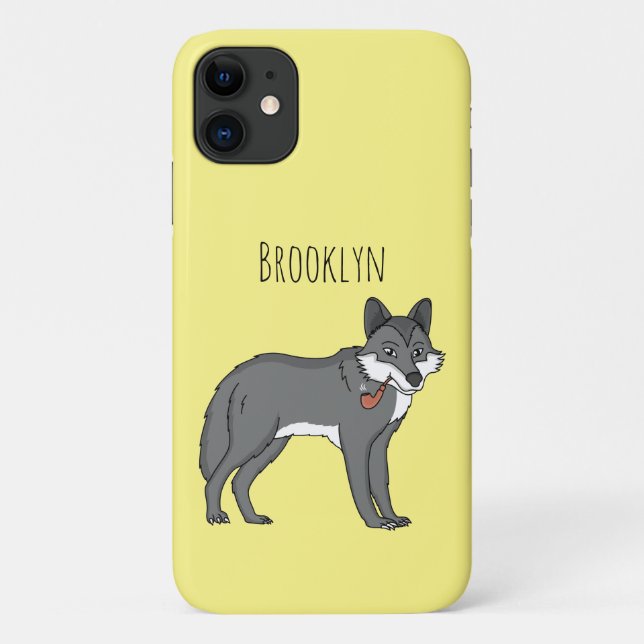 Grey wolf with pipe cartoon illustration Case-Mate iPhone case (Back)