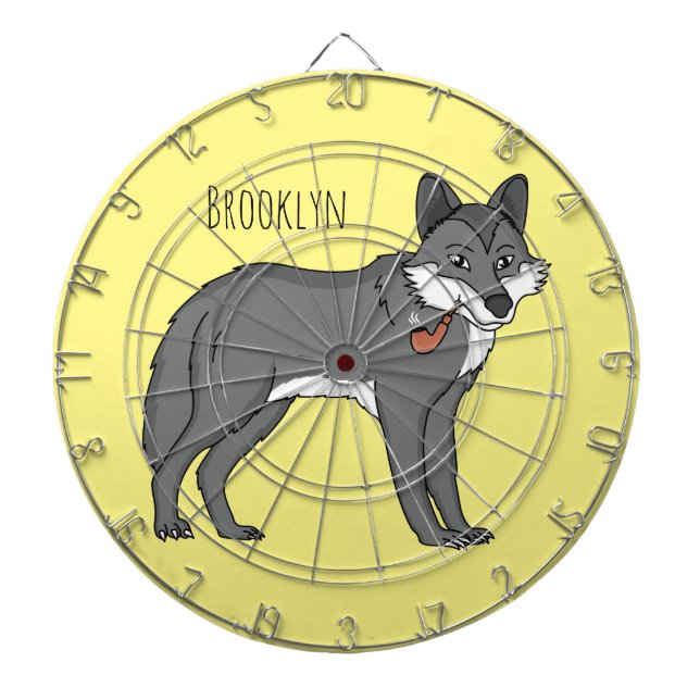 Grey wolf with pipe cartoon illustration dartboard (Front)