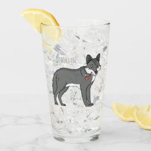 Grey wolf with pipe cartoon illustration glass
