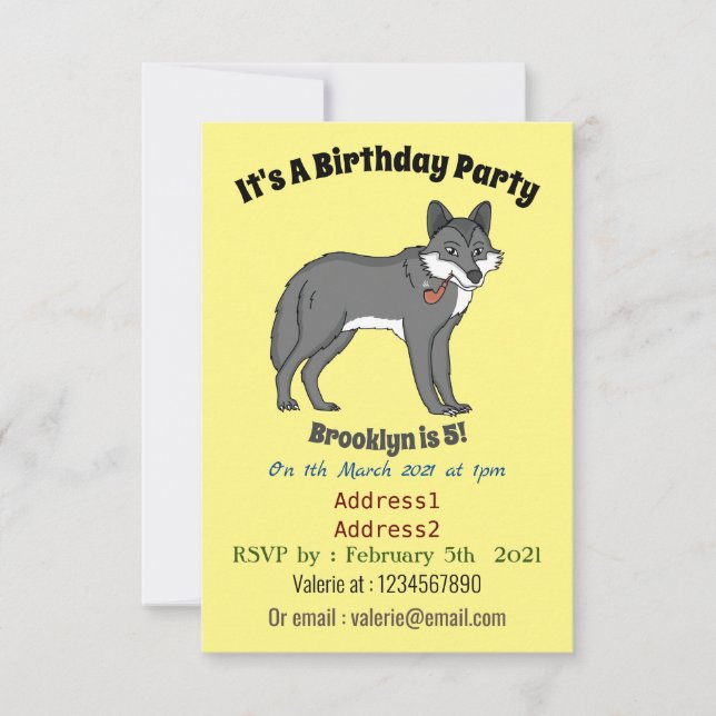 Grey wolf with pipe cartoon illustration invitation (Front)