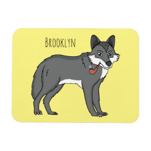 Grey wolf with pipe cartoon illustration magnet