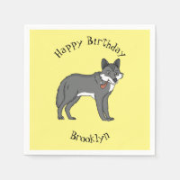 Grey wolf with pipe cartoon illustration