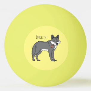 Grey wolf with pipe cartoon illustration ping pong ball