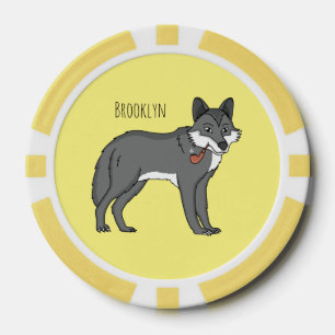Grey wolf with pipe cartoon illustration poker chips