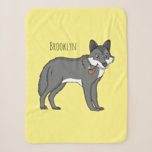 Grey wolf with pipe cartoon illustration sherpa blanket