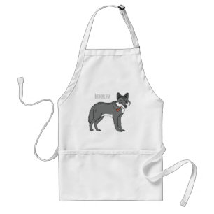 Grey wolf with pipe cartoon illustration standard apron