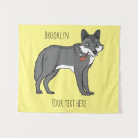 Grey wolf with pipe cartoon illustration