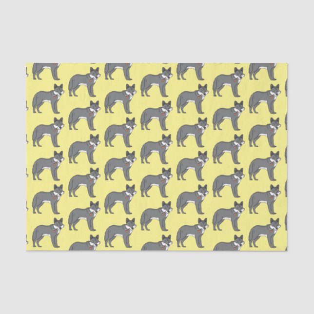 Grey wolf with pipe cartoon illustration tissue paper (Front)