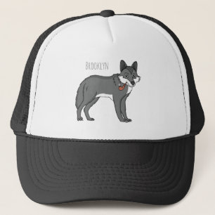 Grey wolf with pipe cartoon illustration trucker hat