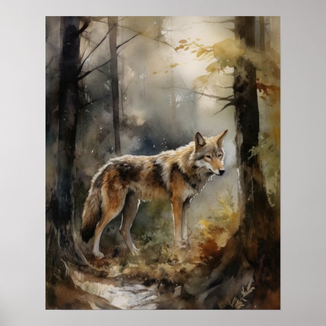 Grey Wolf Woodland Animal Art Print Poster (Front)