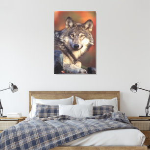 Grey wolf  Wrapped Canvas Print